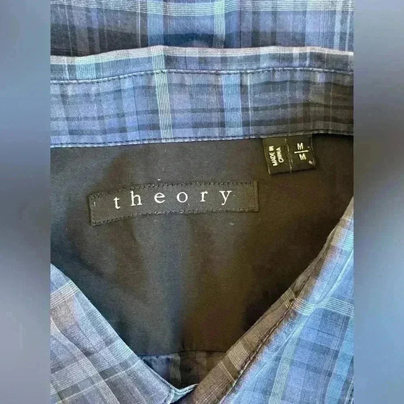 Theory Men’s Zac PS Aviston Plaid Button Down Shirt Medium Blue Black Office - Picture 4 of 9